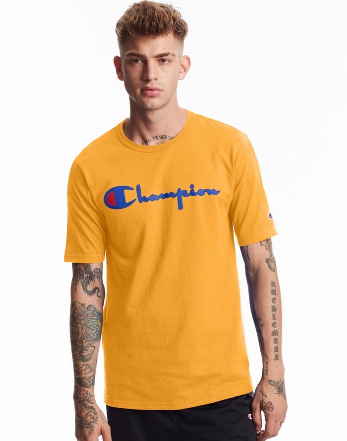 Champion Heritage Vintage Logo Yellow T-Shirt Mens - South Africa PSBDFU874
